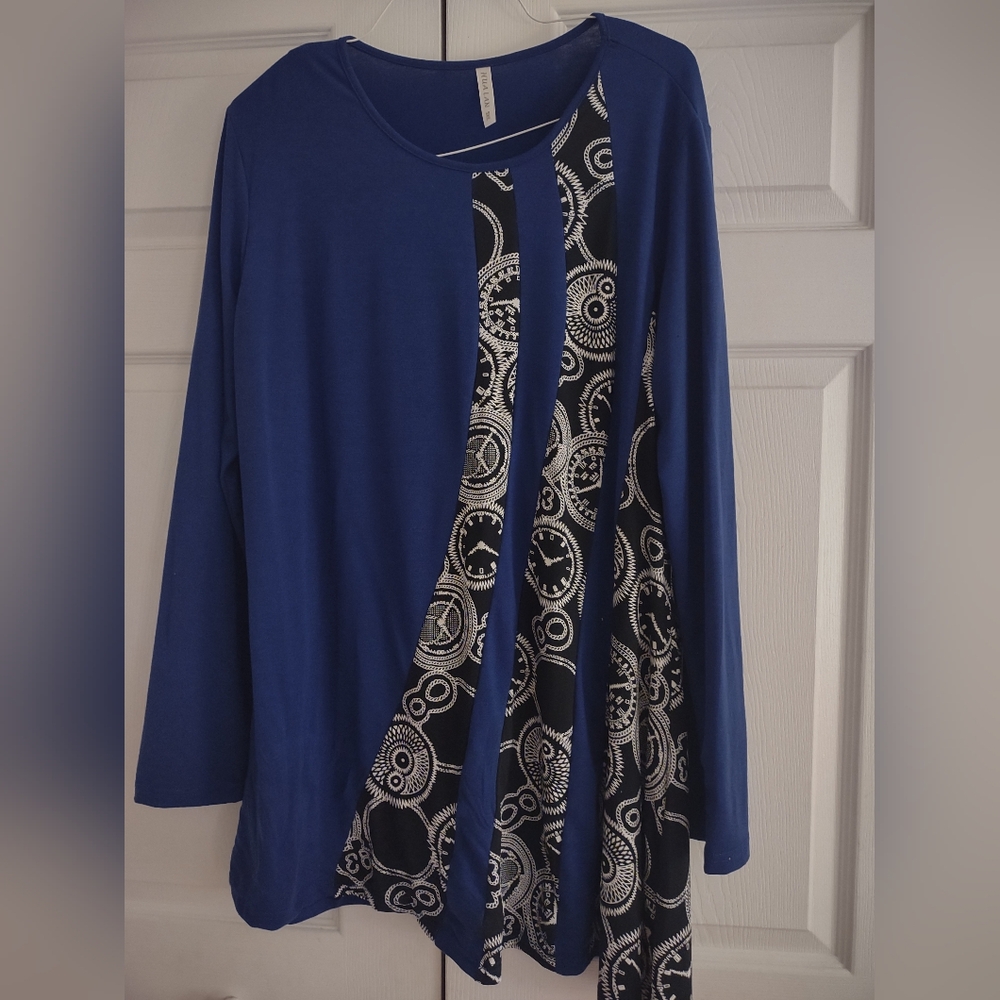 Blue Asymmetrical Long Sleeve Tunic